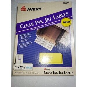 Avery 8660 Clear Inkjet Mailing Address Labels 1x2-5/8 inch 750 Pack Open Box